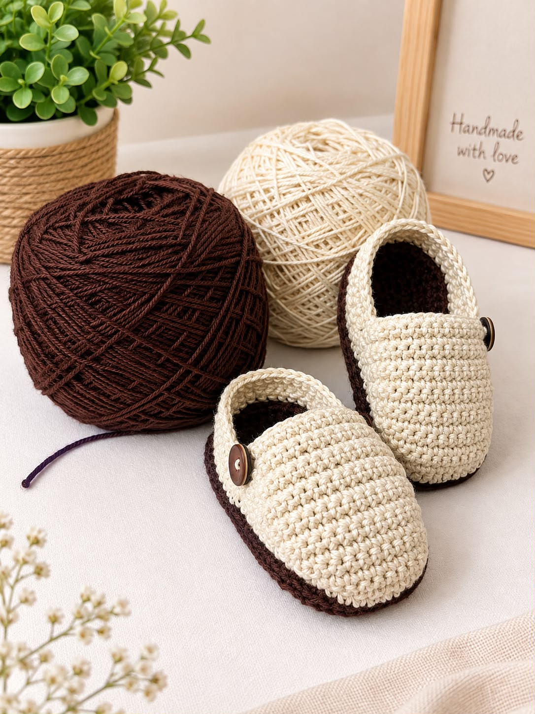 Yarnvia Cozy Cocoa Handmade Crochet Baby Booties