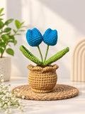 Handmade Crochet Blue Tulip Flowerpot