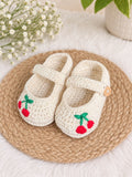 handmade cherry embroidered crochet baby shoes