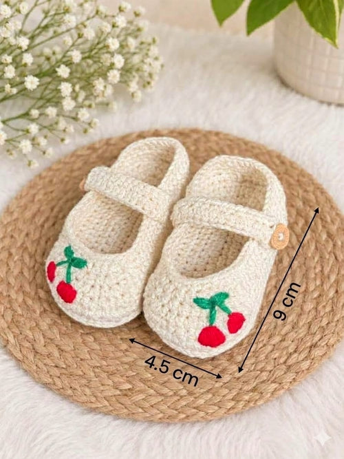 handmade cherry embroidered crochet baby shoes